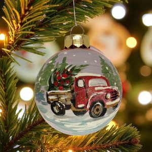 Christmas tree pickup - handmålad julkula - röd glas - 8 cm