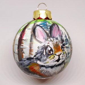 Kanin - handmålad julkula - glas - 8 cm